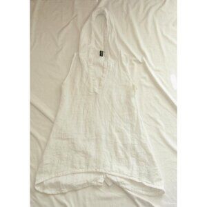Oizini Tunic White Italy Linen Sleeveless Hoodie Button Light Dress Sz S (WB481)